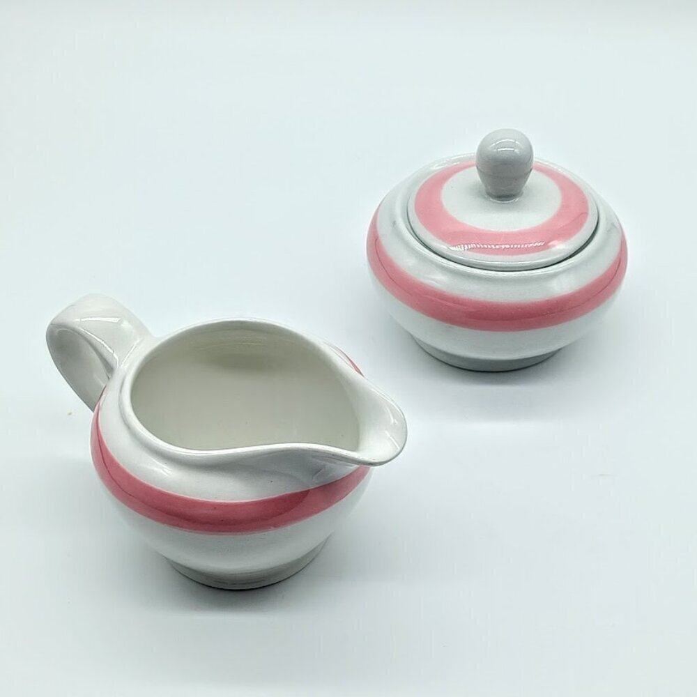 Arabia Finland Ribbons Pink Mini Covered Sugar Bowl & Creamer Pitcher Set - Picture 2 of 8